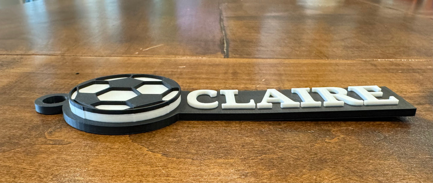 3-D depth and texture of the personalized soccer bag tag