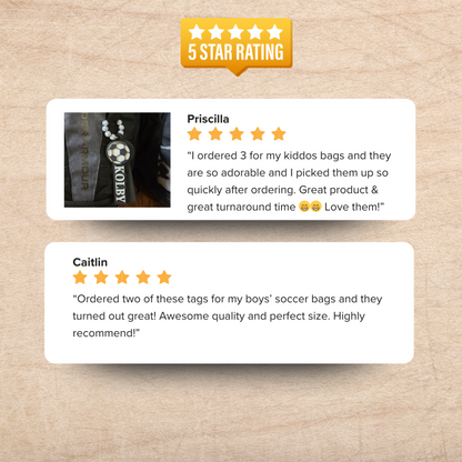 Customer reviews of personalized soccer bag tag