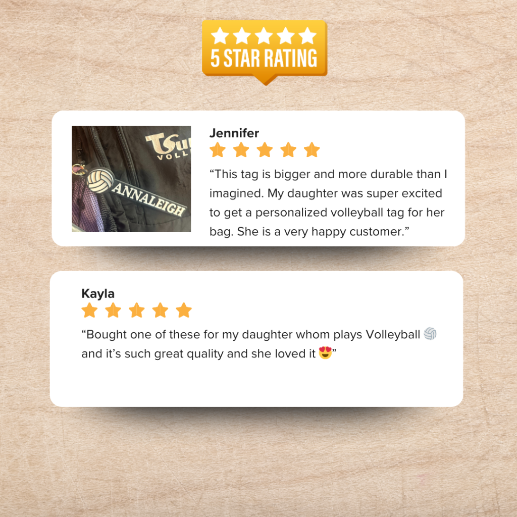 Customer reviews of personalized volleyball bag tag