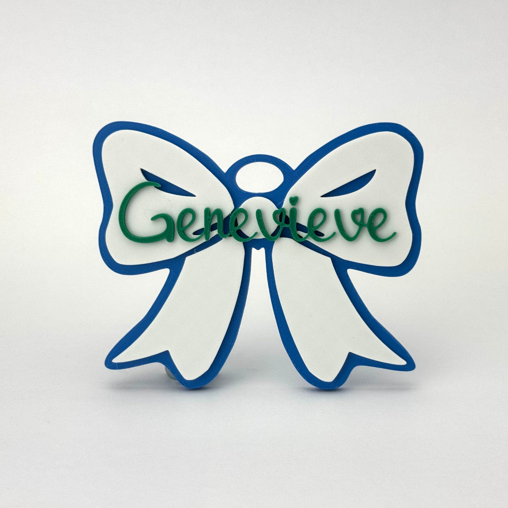 Personalized Spirit Bow Bag Tag for Stingrays in Blue, White, and Green