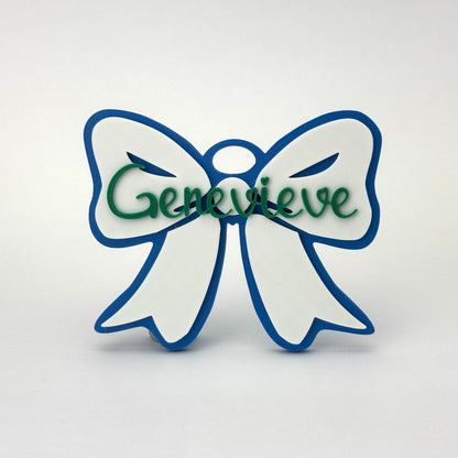 Personalized Spirit Bow Bag Tag for Stingrays in Blue, White, and Green