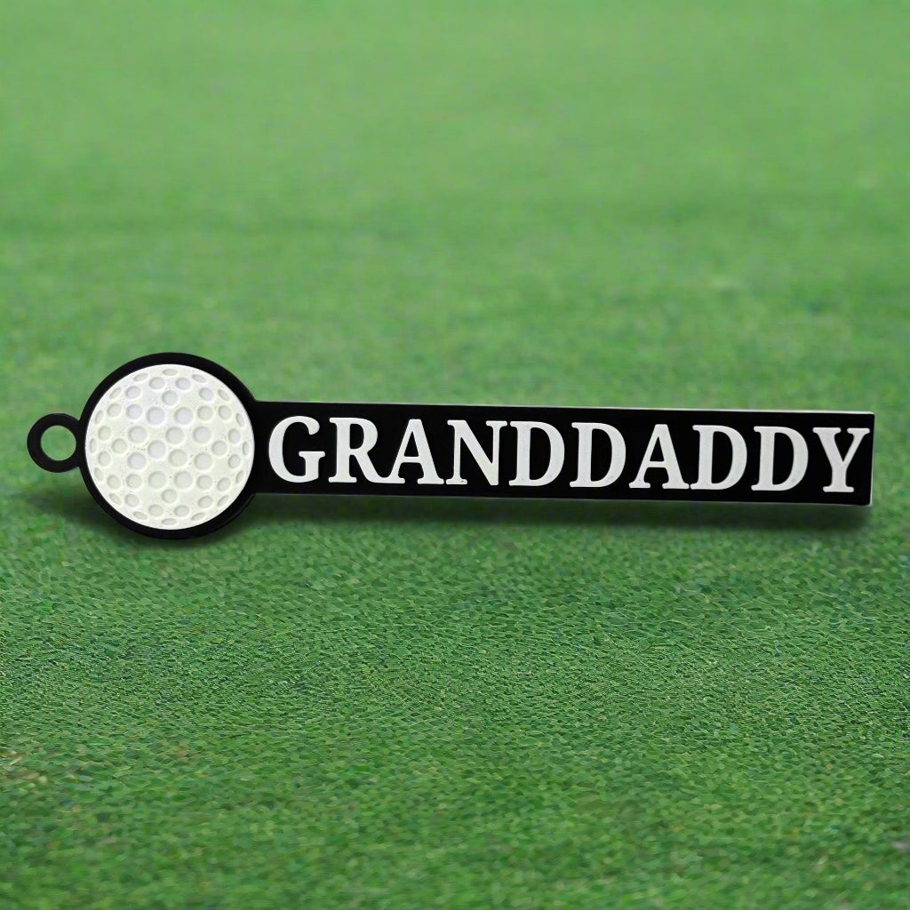 Custom golf bag tag with name personalization in black and white