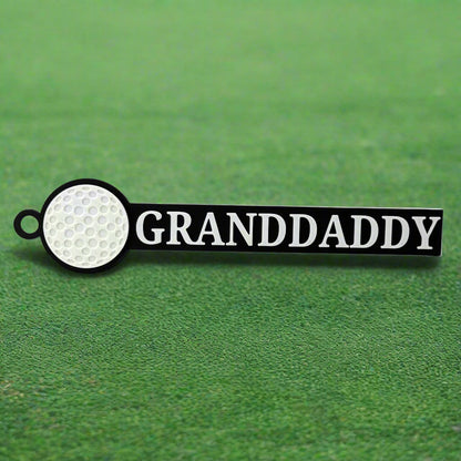 Custom golf bag tag with name personalization in black and white