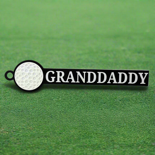 Custom golf bag tag with name personalization in black and white