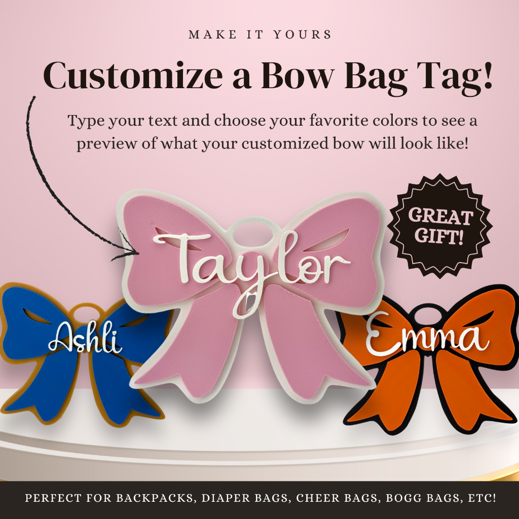 customize a bow bag tag with personalized name