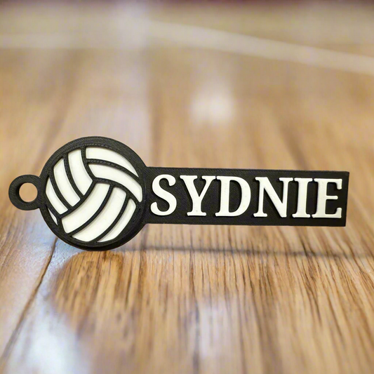 Personalized volleyball bag tag in black and white